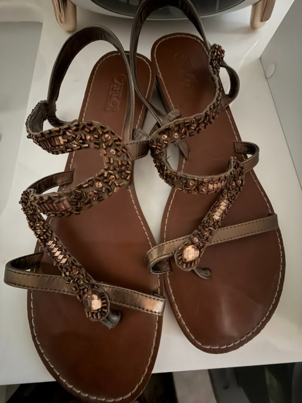 Carlos by Carlos Santana Embellished Leather Sandals Size 10